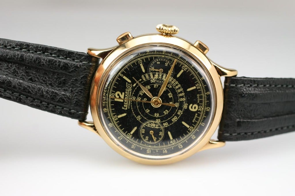 EBERHARD & CO Gold-Plated Chronograph Wristwatch circa 1930s 3