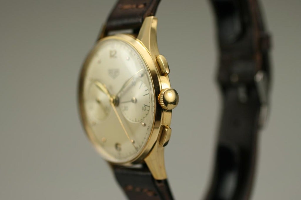 Heuer yellow gold two register chronograph
