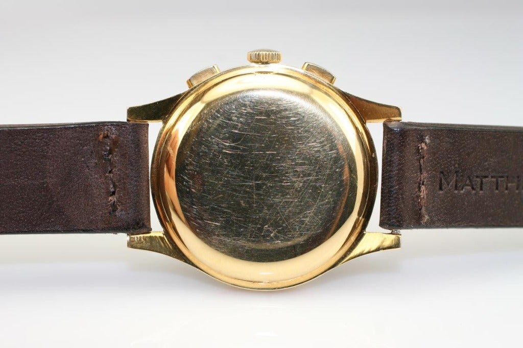 HEUER Yellow Gold Chronograph Wristwatch circa 1950s In Good Condition In Miami Beach, FL