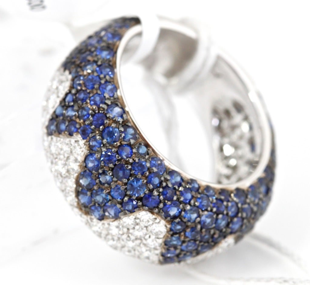 CHOPARD Blue Sapphire Diamond Wave Ring In New Condition For Sale In Los Angeles, CA