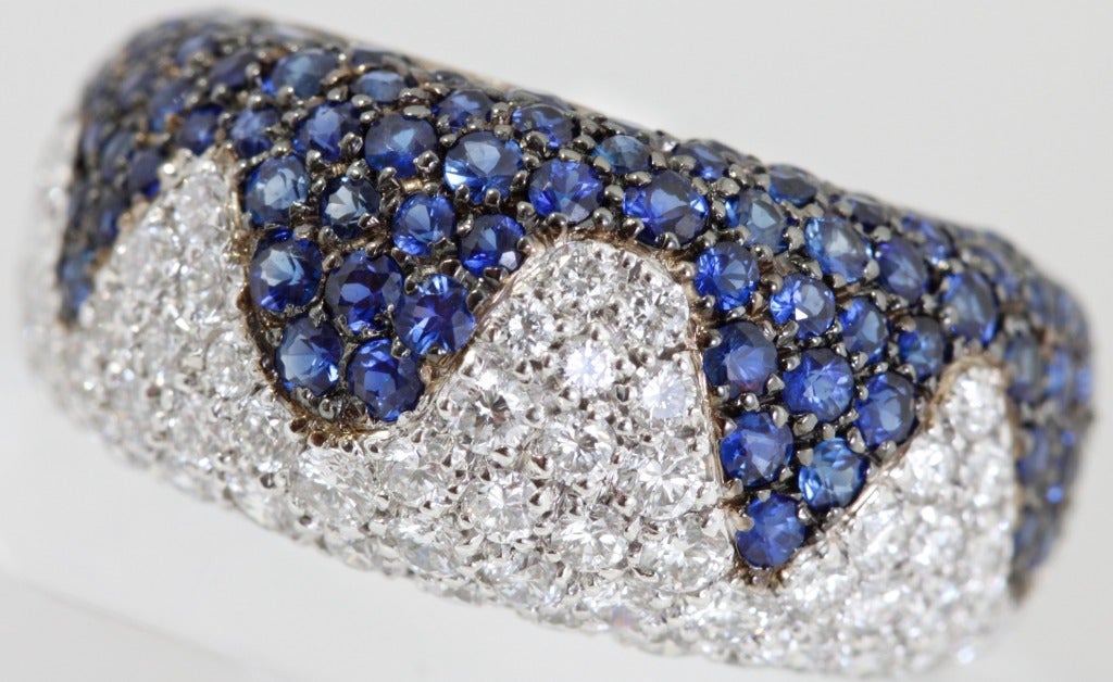 Women's CHOPARD Blue Sapphire Diamond Wave Ring For Sale