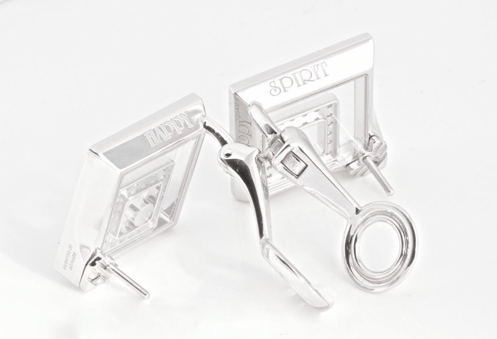 CHOPARD White Gold and Diamond HAPPY SPIRIT Square Earrings In New Condition For Sale In Los Angeles, CA