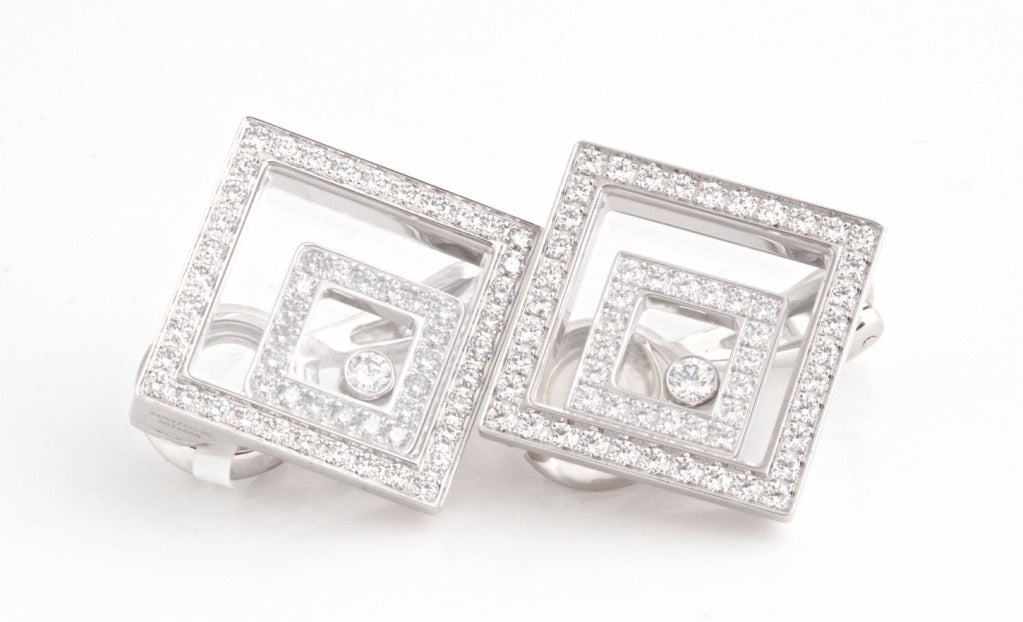 Women's CHOPARD White Gold and Diamond HAPPY SPIRIT Square Earrings For Sale