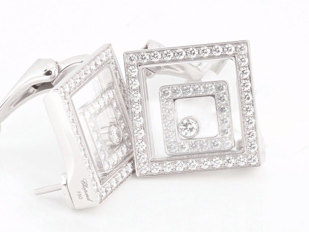 CHOPARD White Gold and Diamond HAPPY SPIRIT Square Earrings For Sale 1