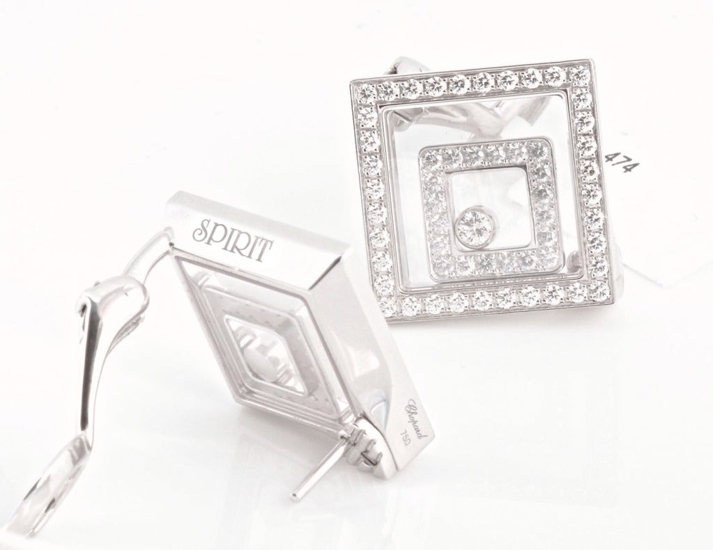 CHOPARD White Gold and Diamond HAPPY SPIRIT Square Earrings For Sale 2