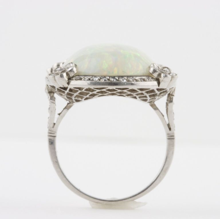 Women's Edwardian Opal Diamond Platinum Ring
