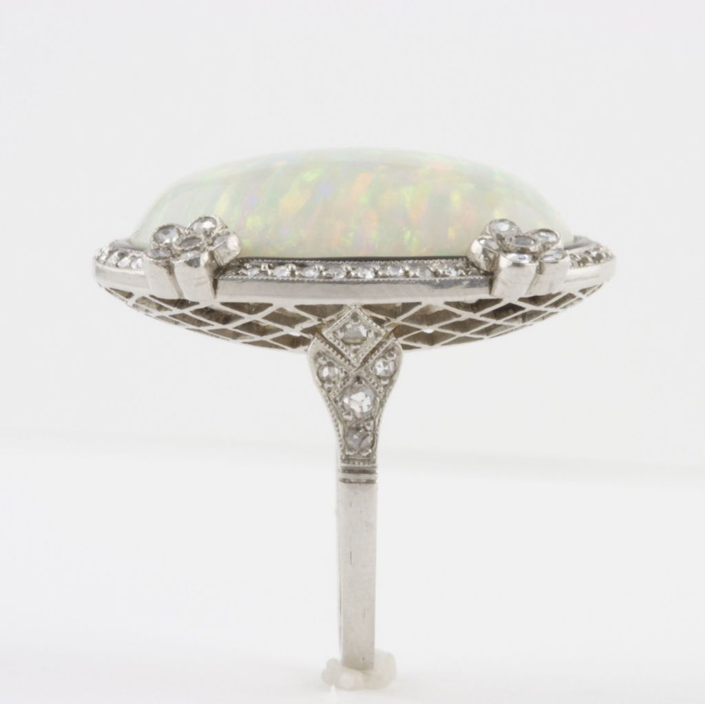 Edwardian Opal Diamond Platinum Ring 1