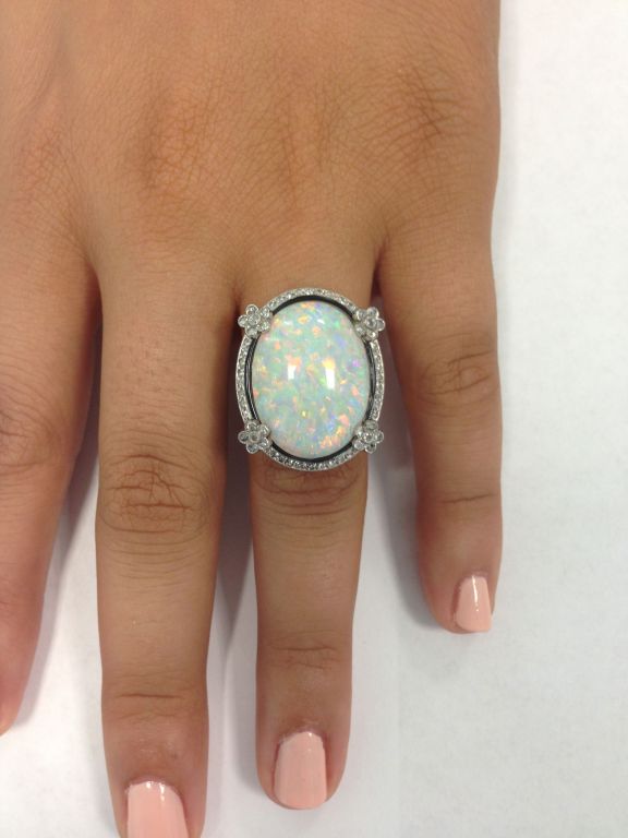 Edwardian Opal Diamond Platinum Ring 2