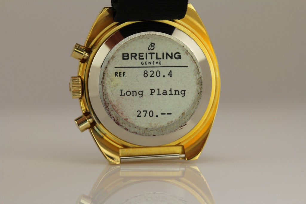 Breitling yellow gilt Long Playing chronograph wristwatch, circa 1960s, in new-old-stock condition.