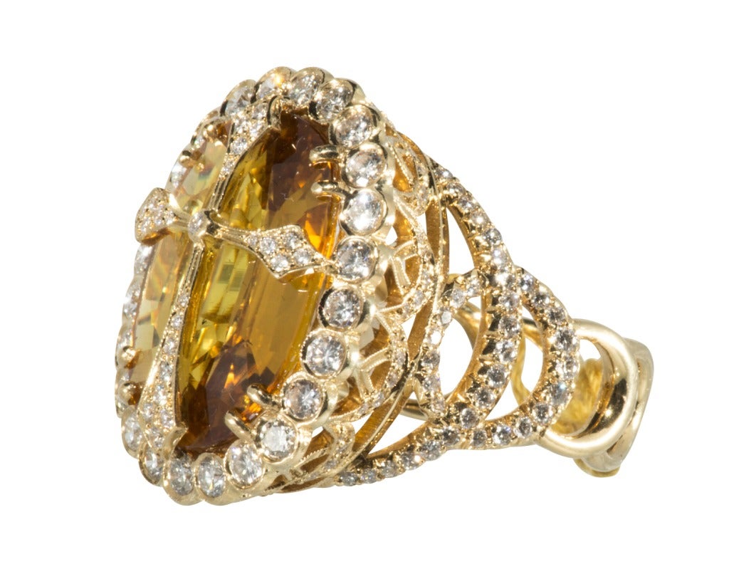 18 karat yellow gold yellow sapphire with Cross with Diamond Trim