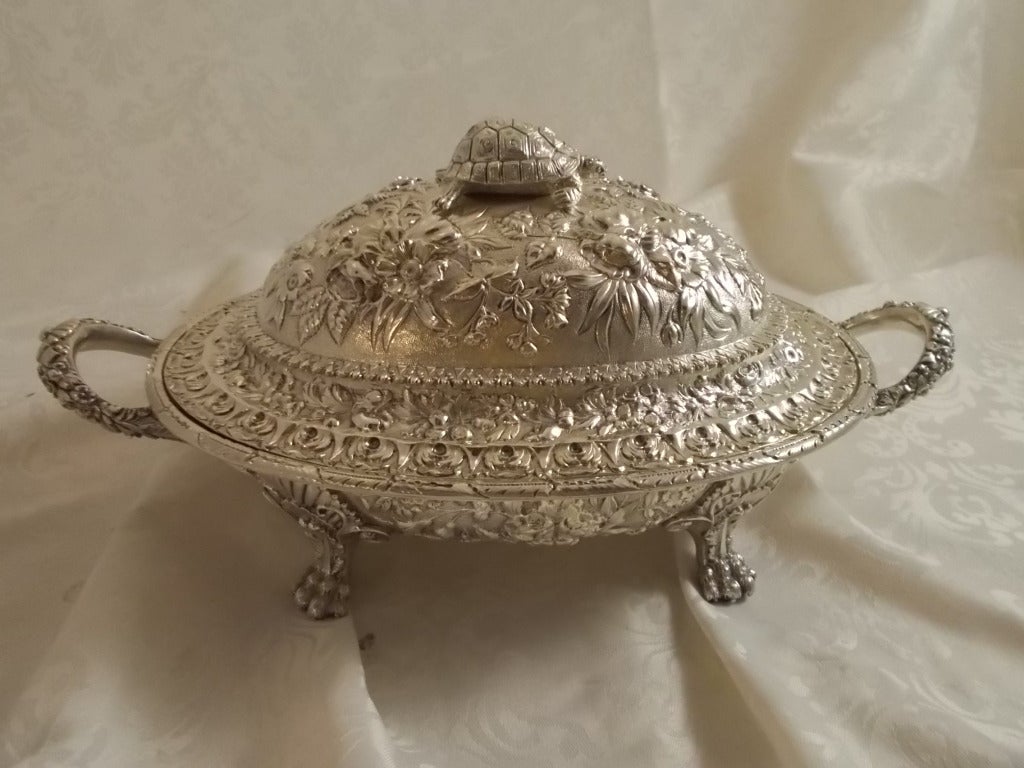 Repousse by Kirk Sterling Silver Terrapin Tureen w/TURTLE 7