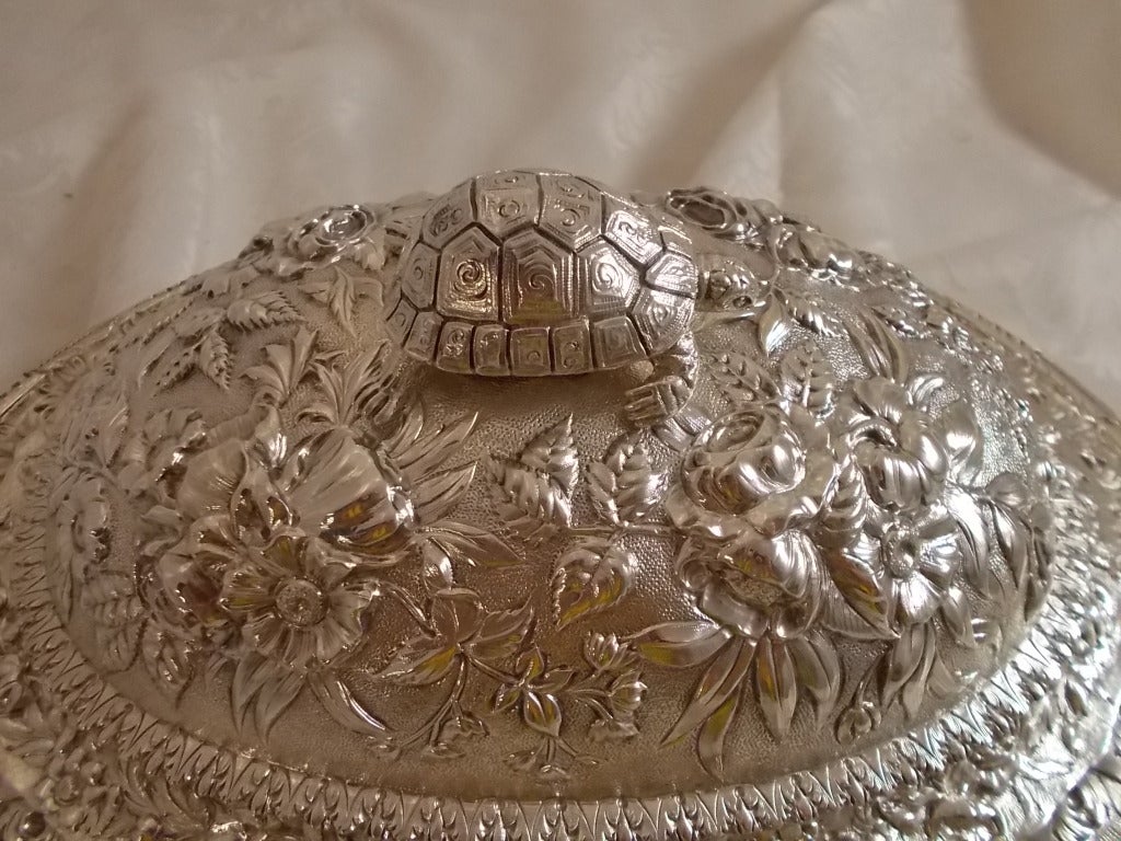 Repousse by Kirk Sterling Silver Terrapin Tureen w/TURTLE 3