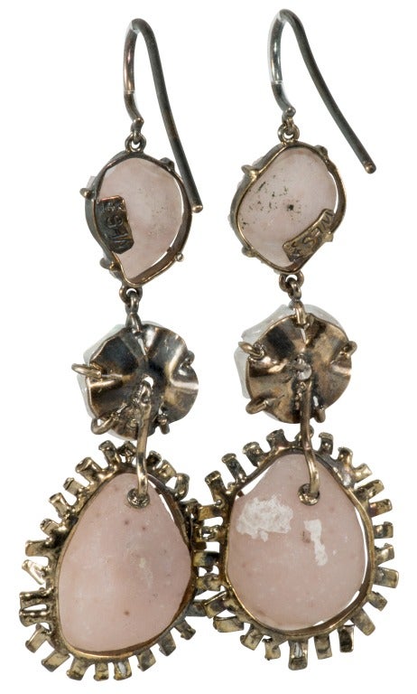 Women's Magnificent Moonstone and pink Tourmaline Geode Earrings