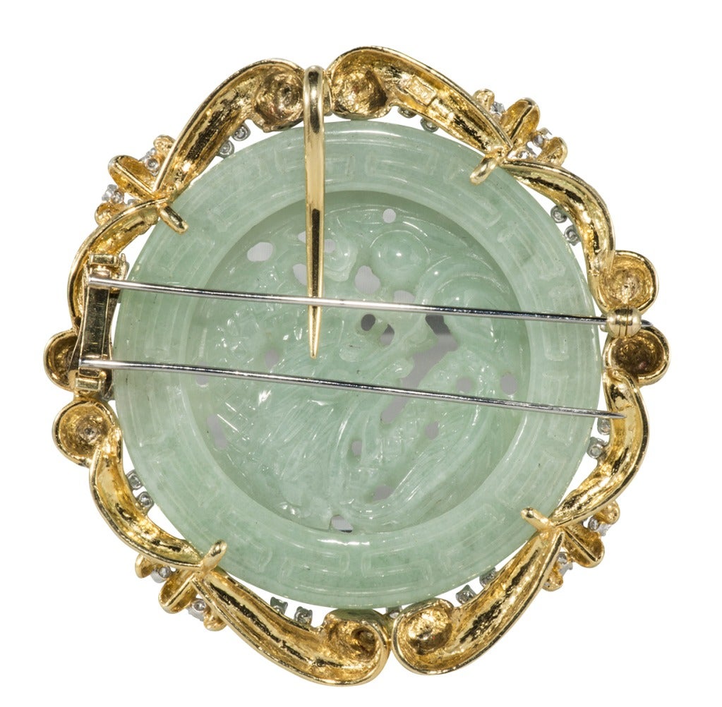 Antique Jade Prayer Wheel Surrounded by 18 carat gold and Diamonds