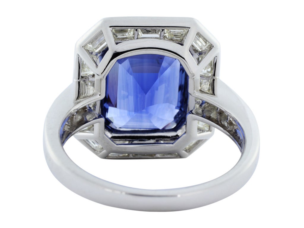 Women's Vivid 6.81ct Emerald Cut Sapphire & Diamond Ring