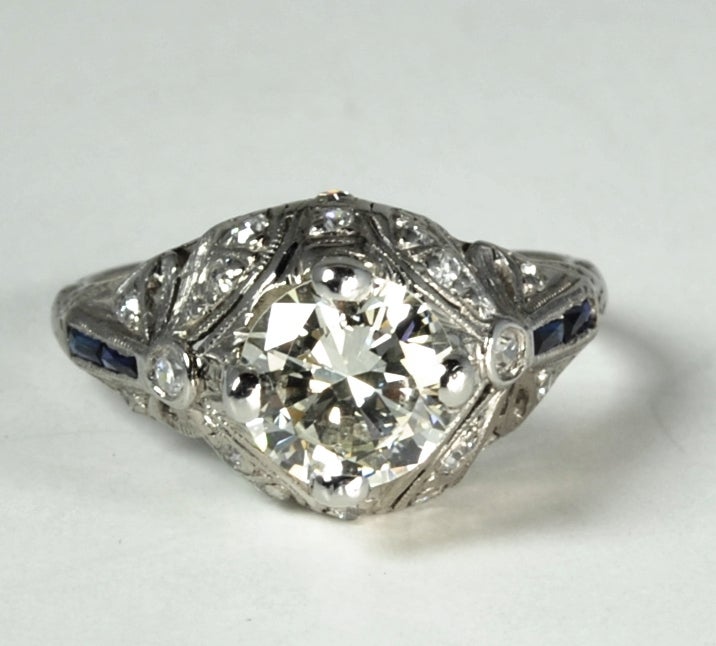 Art Deco Ring with an Old European Cut 1.69 carat Diamond For Sale 3