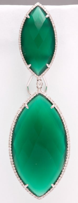 Bold Green Agate Diamond Earrings 1