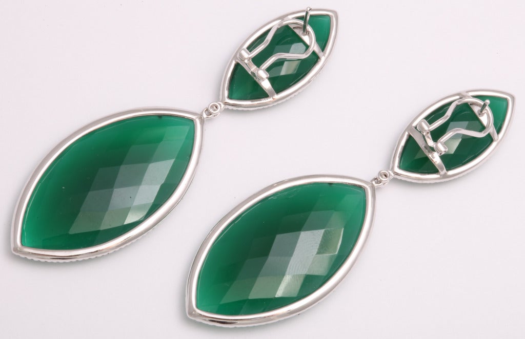 Bold Green Agate Diamond Earrings 2