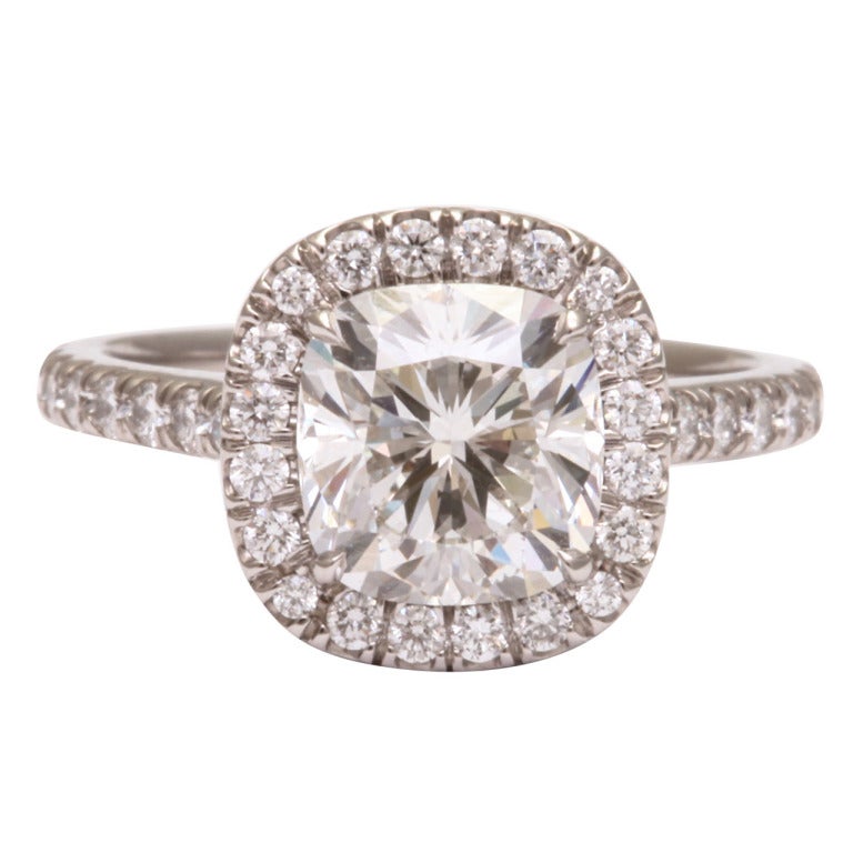 Exceptional Diamond Cushion Engagement Ring, GIA For Sale