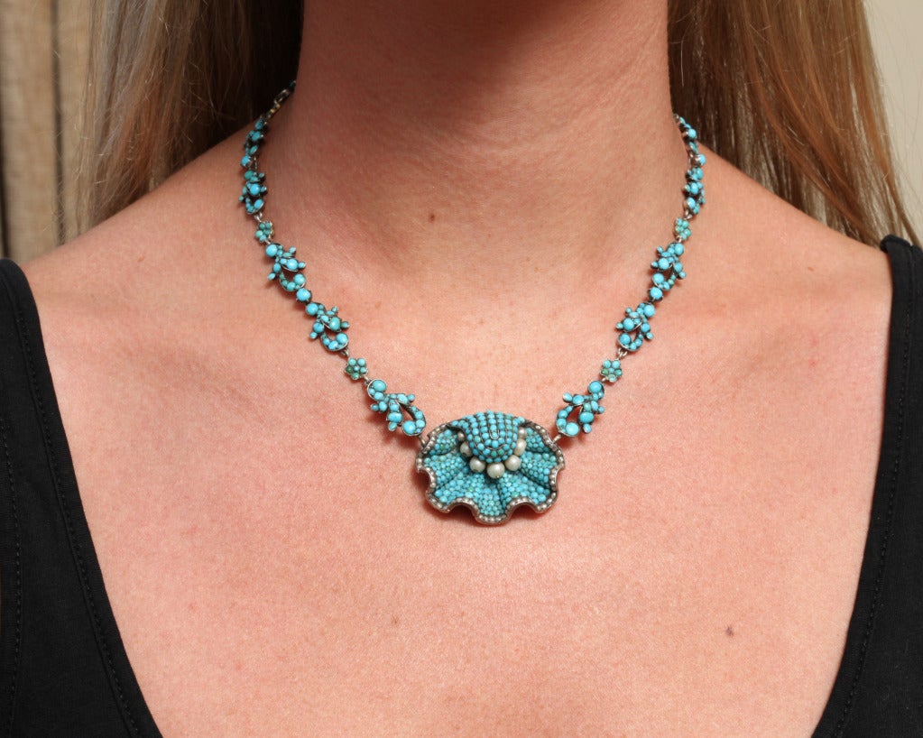 Birth of the Blue: A Magnificent Turquoise and Natural Pearl Necklace 5