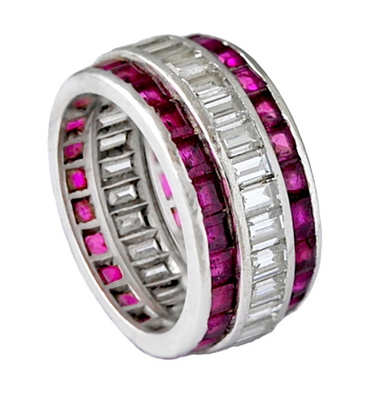 Women's Art Deco Platinum, Diamond and Ruby Band For Sale