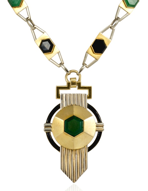 Art Deco Chrysoprase and Onyx Necklace