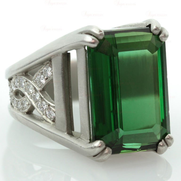 Kieselstein-Cord Green Tourmaline Diamond Platinum Ring 1