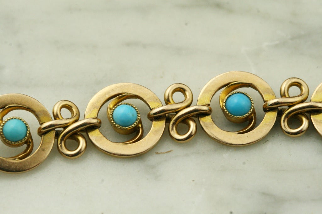 Edwardian Gold and Turquoise Chain Bracelet For Sale 5