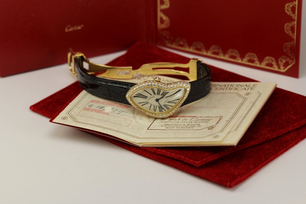 Women's Cartier Lady's Yellow Gold and Diamond Crash Wristwatch circa 1991