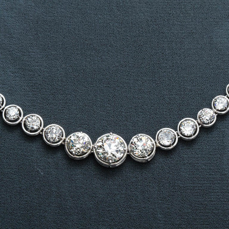 Old European Cut 22 Carat Diamond Rivière Necklace with 3.20 Carat Center In New Condition In Lakewood, NJ
