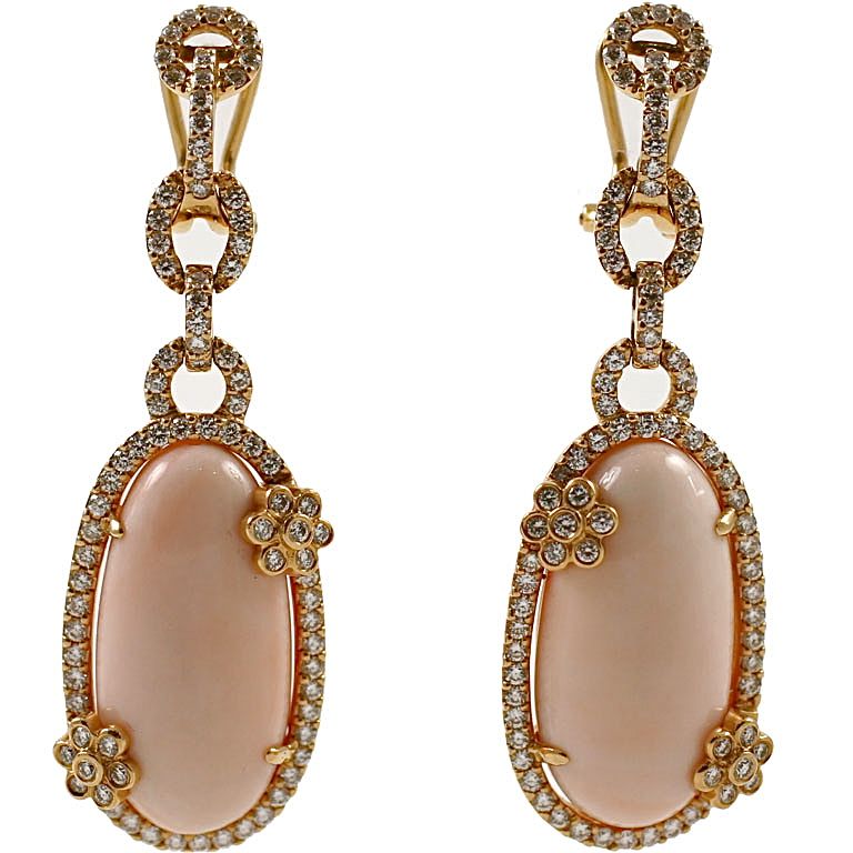 18K Diamond and Coral Earrings set in rose Gold with 2.85tw in Diamonds.