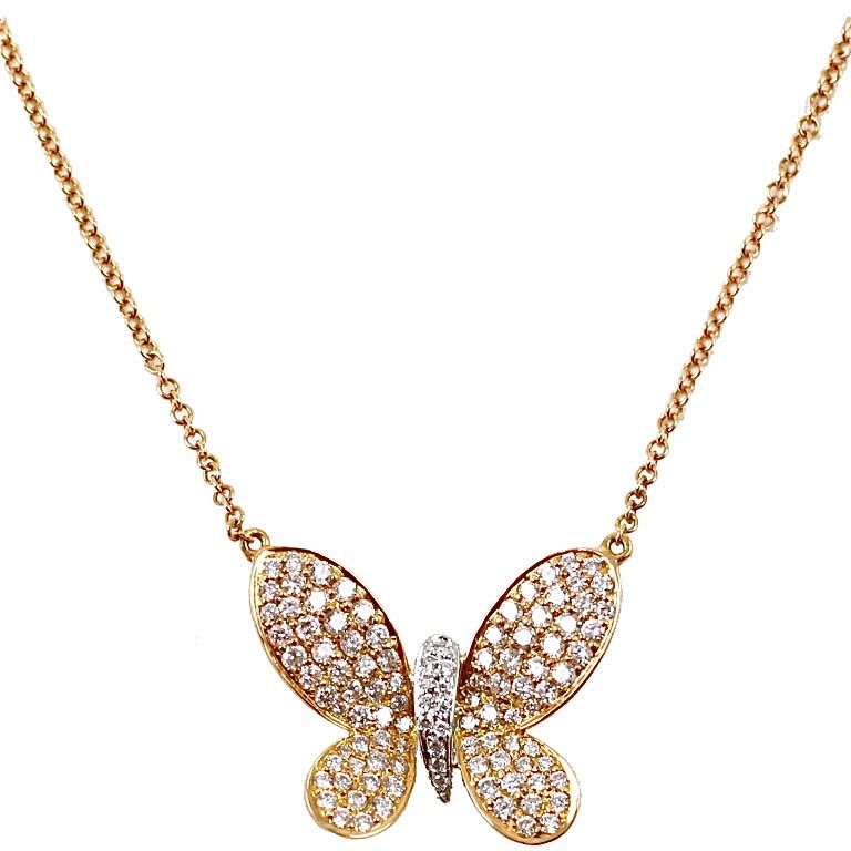 18 k Diamond butterfly pendant set in rose gold with 1.15 Total weight in diamonds