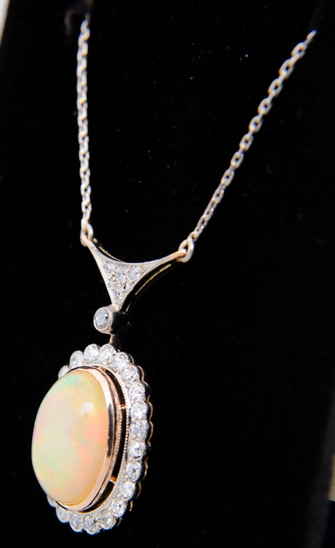 Women's Russian Edwardian Opal & Diamond Gold Pendant