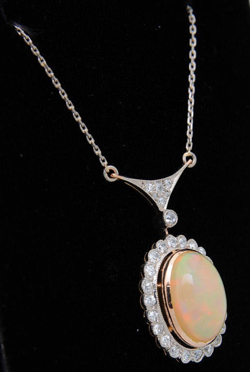 Russian Edwardian Opal & Diamond Gold Pendant 1