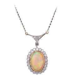 Russian Edwardian Opal & Diamond Gold Pendant