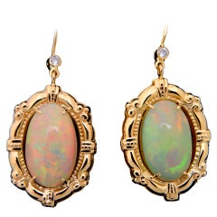 Victorian Revival Opal & Diamond Gold Drop Earrings