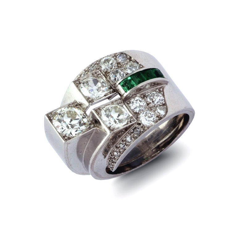 An Art Deco Emerald Diamond Ring