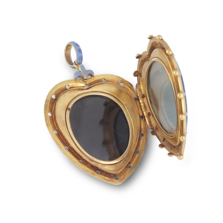 Victorian CARLO GIULIANO Enamel Pearl Diamond Locket For Sale