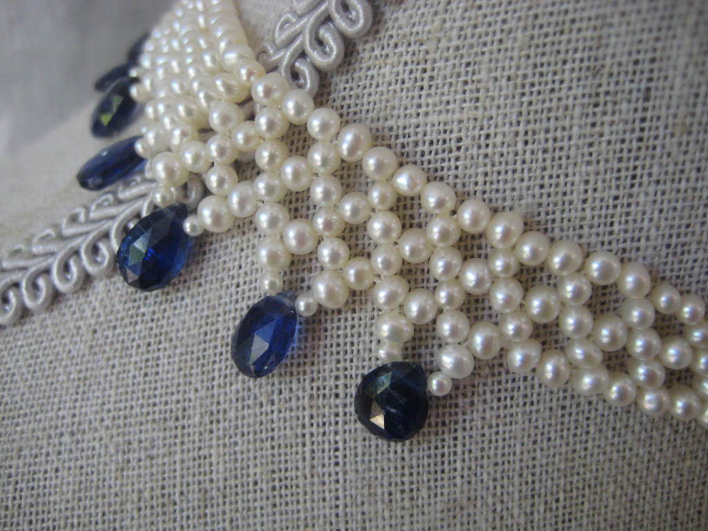 Marina J. Woven Pearl, Kyanite, Gold Necklace 1