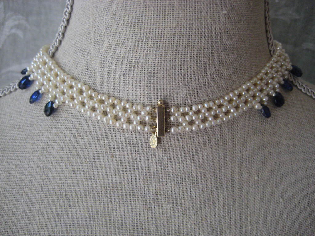 Marina J. Woven Pearl, Kyanite, Gold Necklace 2