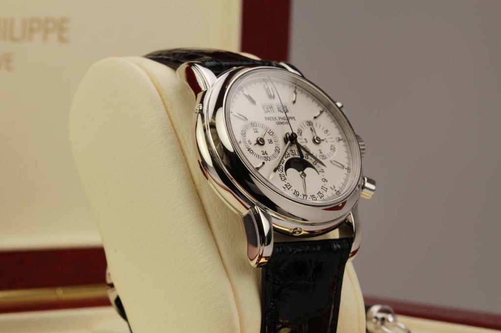 Men's Patek Philippe Platinum Perpetual Calendar Chronograph Wristwatch Ref 3970EP