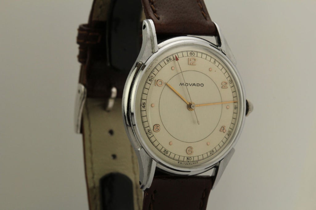 Movado Stainless Steel Manual Wind Wristwatch, circa 1950s In Excellent Condition In Miami Beach, FL