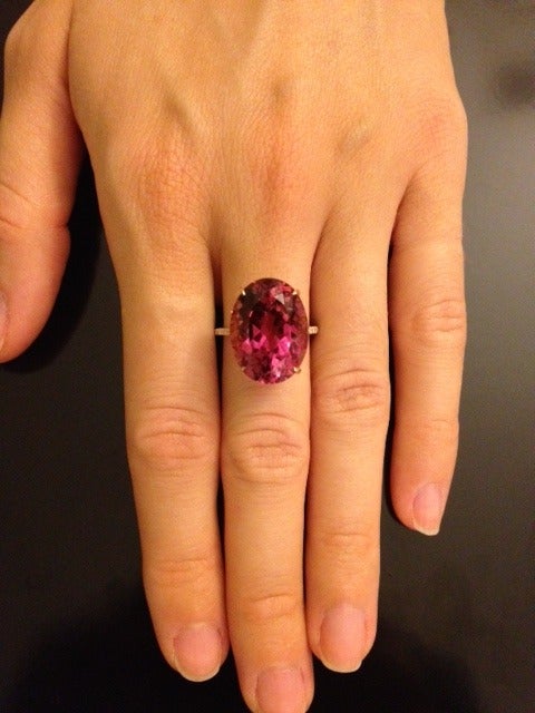 Marvelous Raspberry Tourmaline and Diamond Ring. In New Condition In Beverly Hills, CA