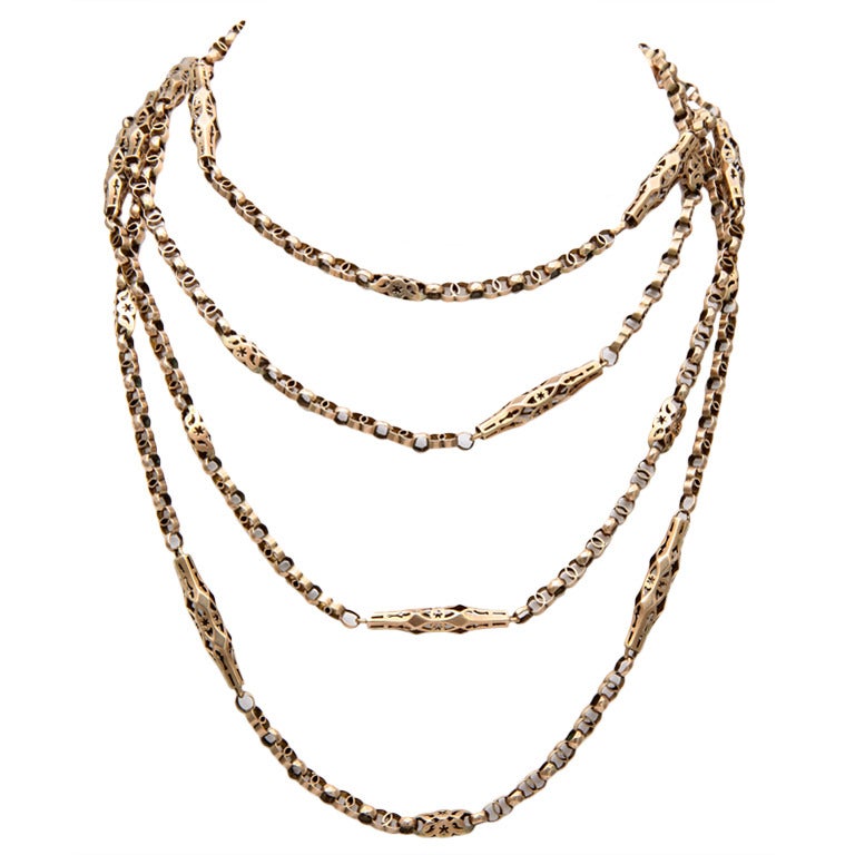 A Long and Lovely Victorian Gold Guard Chain
