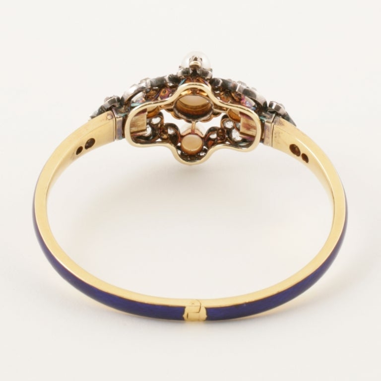 Hunt & Roskell London Antique Enamel Natural Pearl Diamond Gold Bracelet/Brooch 1