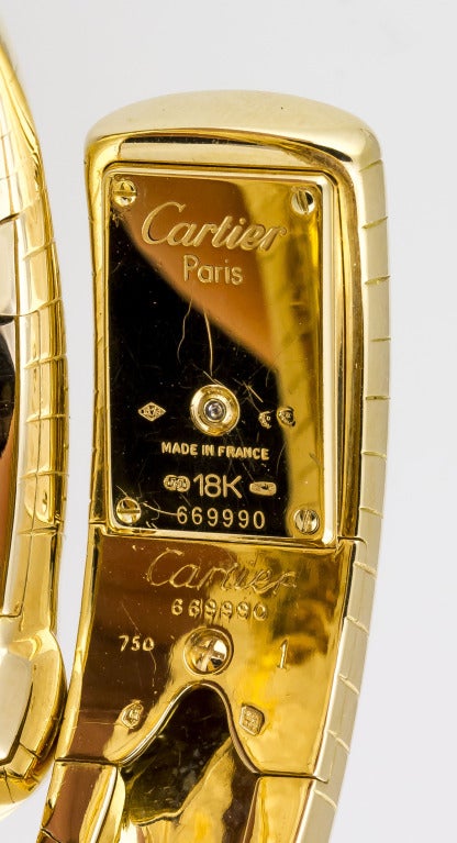 Cartier Lady's Gelbgold und Smaragd Panther Lakarda Flexible Armreif Uhr 5