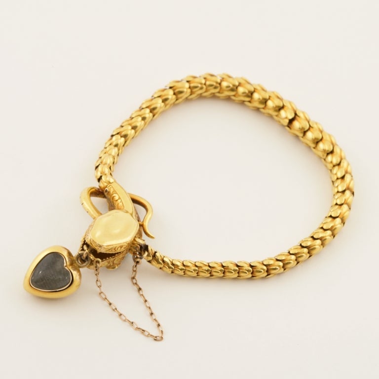 Women's Antique Victorian Turquoise Diamond Gold Serpent Locket/Bracelet