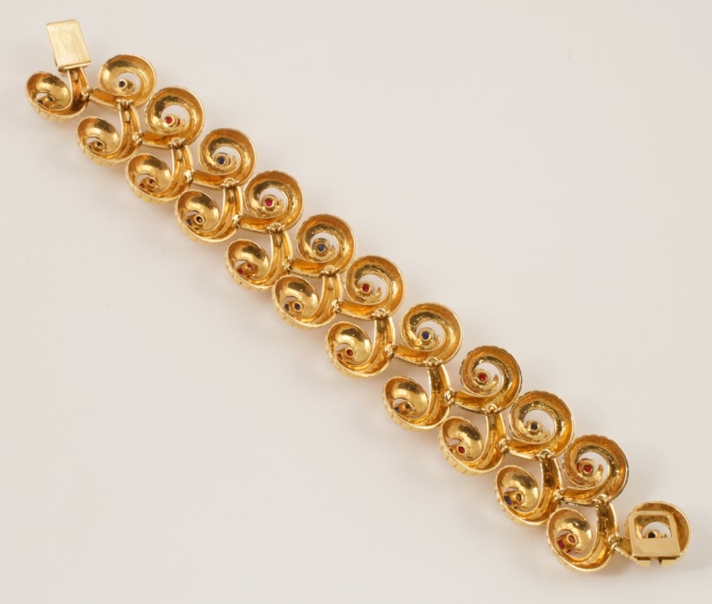 Women's French 1950's Ruby Sapphire Gold Bracelet