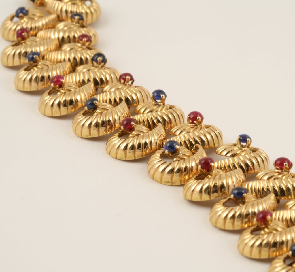 French 1950's Ruby Sapphire Gold Bracelet 2