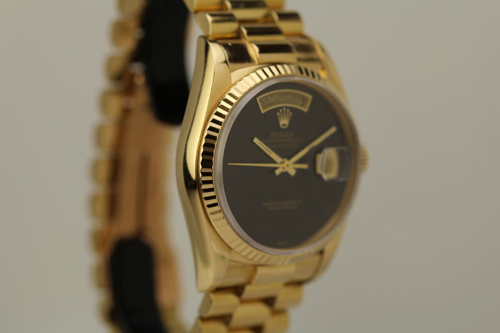 Rolex Yellow Gold Day-Date President Wristwatch Ref 18038 circa 1980s In Good Condition In Miami Beach, FL